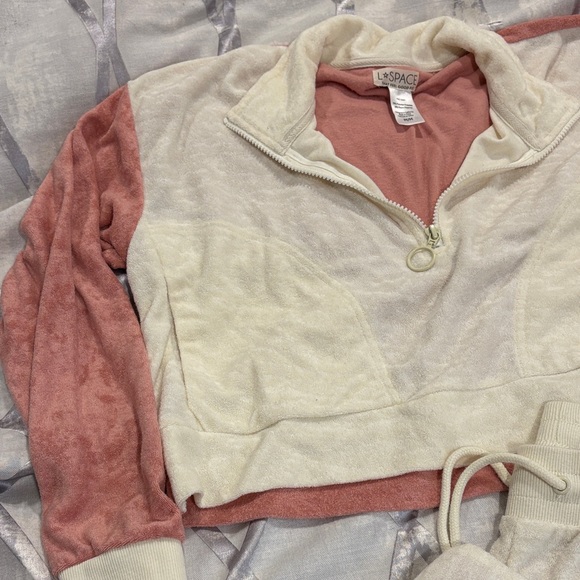 L*Space Soft Pink cream Terry track jacket - Picture 4 of 6